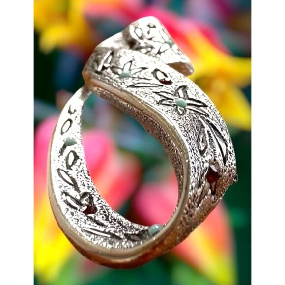 Vintage Kramer Floral Brooch Pin Signed Rare New York Ruby Turquoise Sto… - Picture 4 of 12